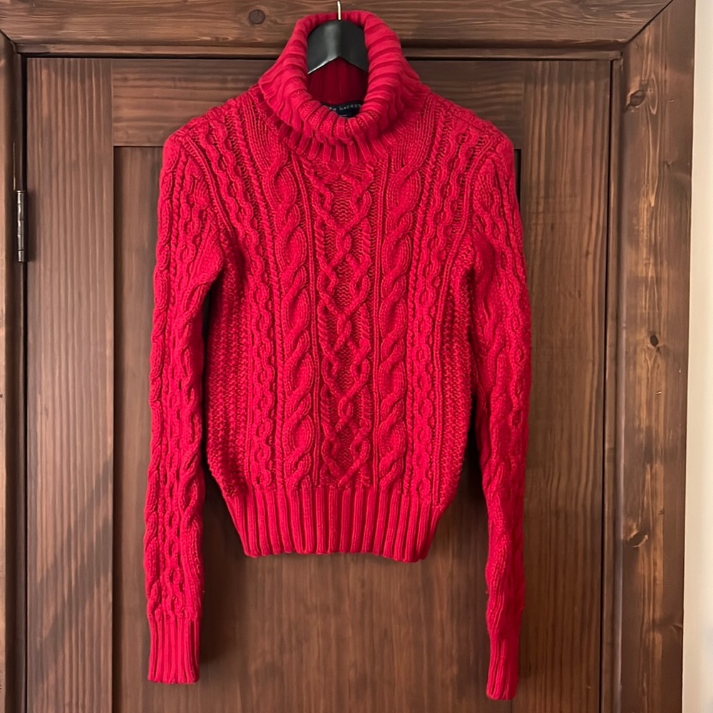 🐎 Ralph Lauren Red Cable knit Sweater Medium 🐎